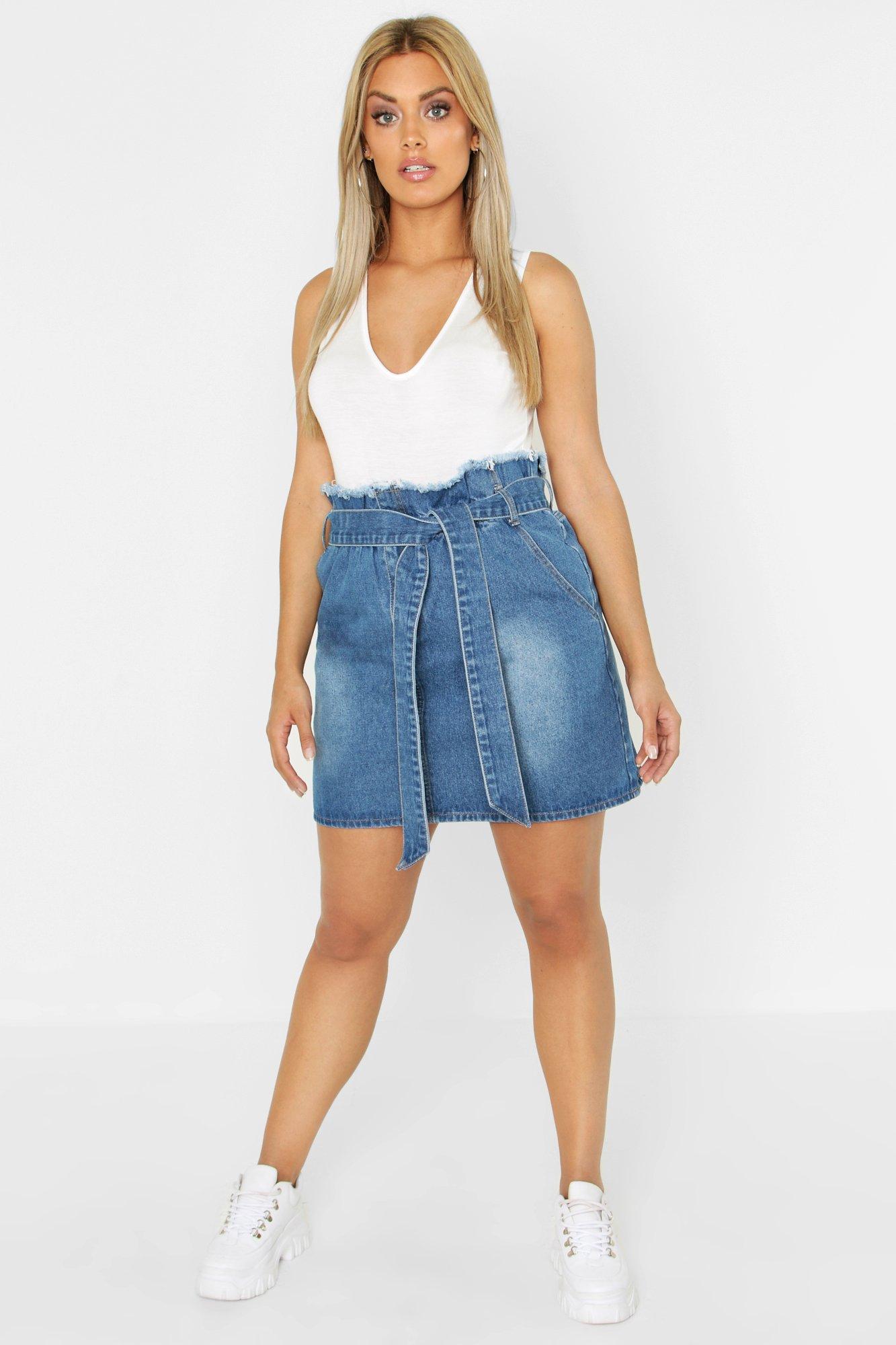 Denim paperbag waist outlet skirt